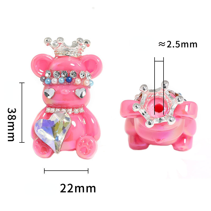 5pcs 22x38mm Crown Bear Acrylic Beads Rhinestone Embellished 4