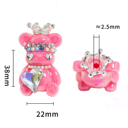 5pcs 22x38mm Crown Bear Acrylic Beads Rhinestone Embellished 4