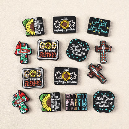Silicone Focal Beads Jesus Faith Cross With Religious Text Designs 7
