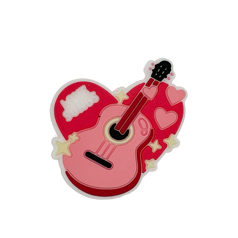 20pcs Silicone Focal Beads Pink Guitar with Hearts and Stars