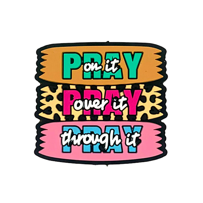 20pcs Silicone Focal Beads Pray On Over Throught It Text Design