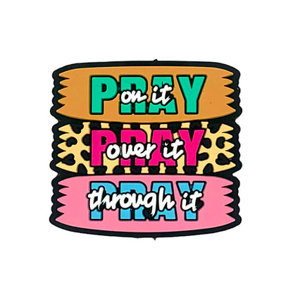 20pcs Silicone Focal Beads Pray On Over Throught It Text Design