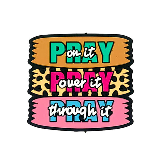 20pcs Silicone Focal Beads Pray On Over Throught It Text Design