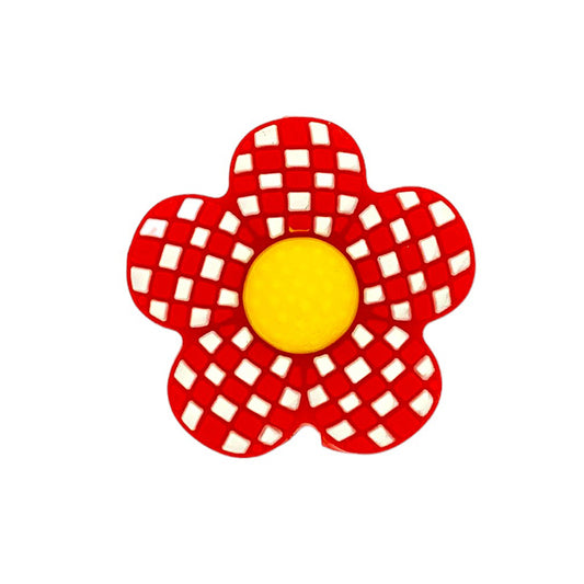 20pcs Silicone Focal Beads Plaid Floral Red Yellow Center