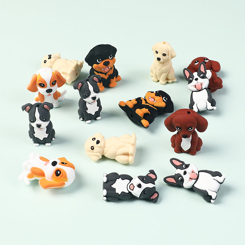 20Pcs Silicone 3D Focal Beads Cute Puppy Sitting Pose 2