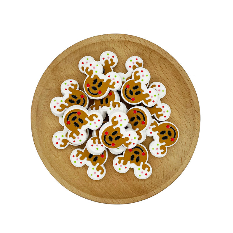 20pcs Silicone Focal Beads Brown Round Ear Mouse Character Smiling Face 2