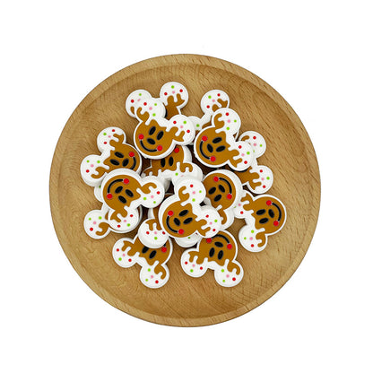 20pcs Silicone Focal Beads Brown Round Ear Mouse Character Smiling Face 2