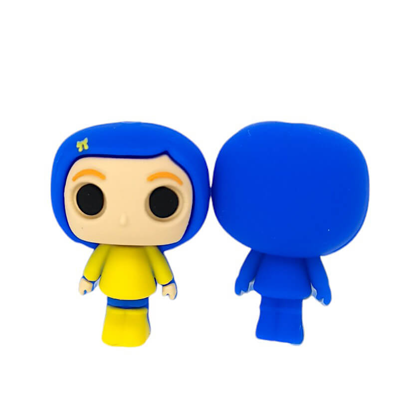 Silicone 3D Focal Beads Girl Blue Hair Yellow Outfit Front Facing