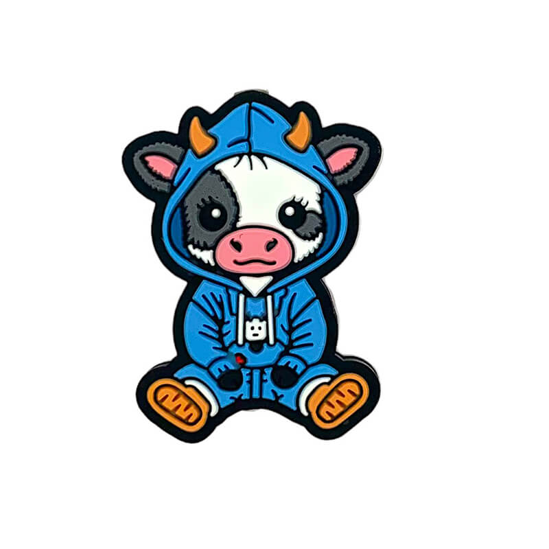 Silicone Focal Beads Halloween Cow Wearing Hoodie Sitting Pose