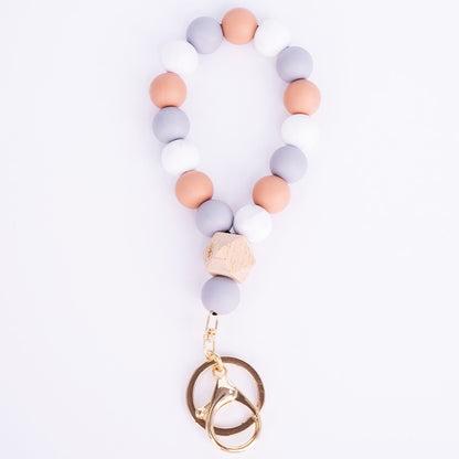 Silicone Bead Bracelet Keychain with Wooden Bead Accent 9