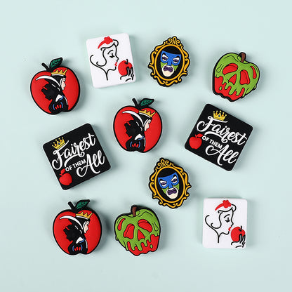20Pcs Silicone Focal Beads Snow White Series Poisoned Apple and Mirror Design 2