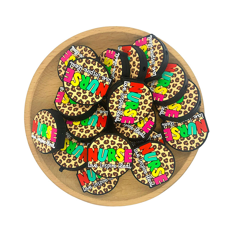 20pcs Silicone Focal Beads Nurse Love Inspire Heal Leopard Print 2