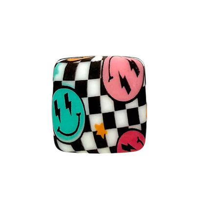 50pcs 13.5mm Printed Square Silicone Beads Variety Designs 8