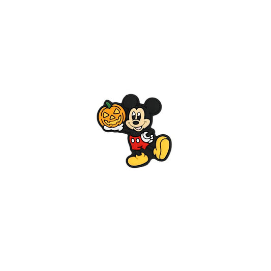 20Pcs Silicone Focal Beads Halloween Pumpkin Round Ear Mouse Character Holding Pumpkin