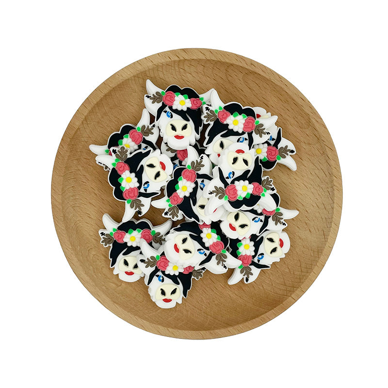 20pcs Silicone Focal Beads Flower Cow With Floral Crown 2