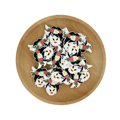 20pcs Silicone Focal Beads Flower Cow With Floral Crown 2