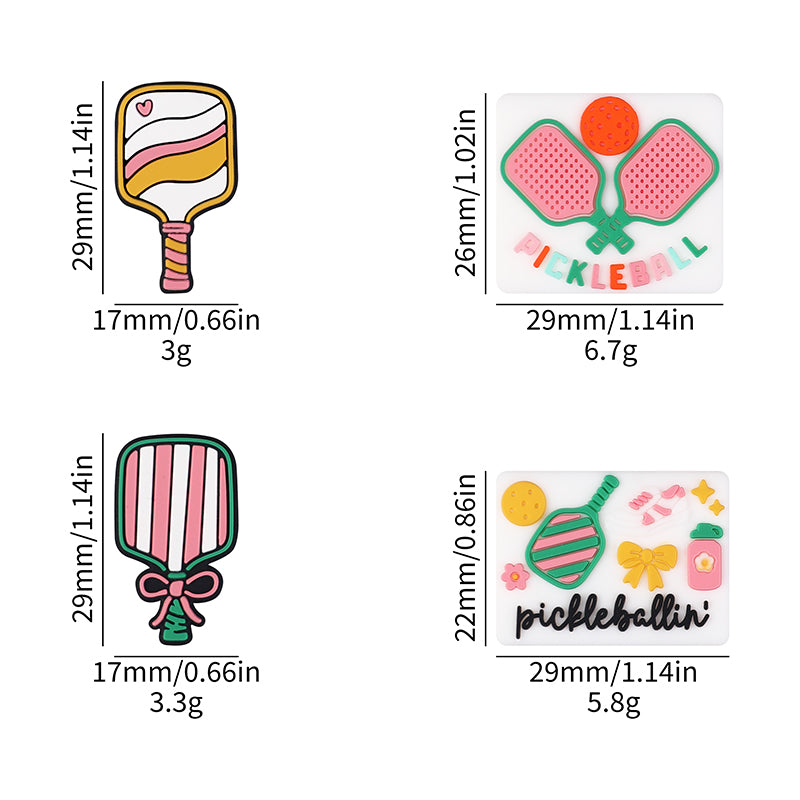 20Pcs Silicone Focal Beads Pickball Theme Various Paddle Designs 9