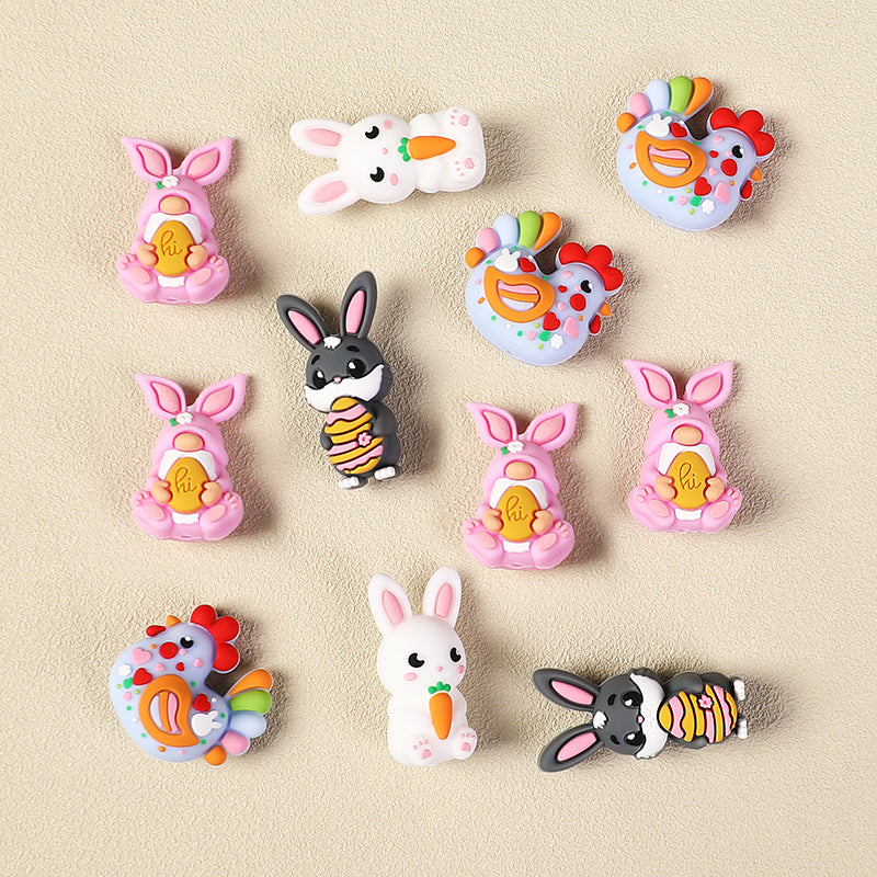 20Pcs Silicone 3D Focal Beads Easter Bunny Chick Holding Easter Egg 4