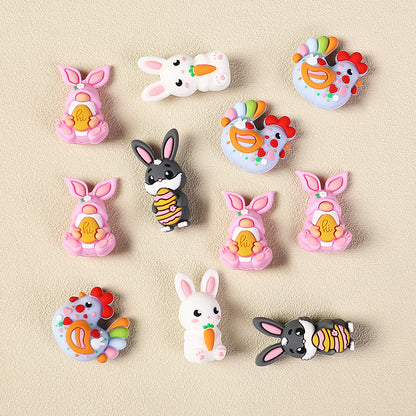 20Pcs Silicone 3D Focal Beads Easter Bunny Chick Holding Easter Egg 4