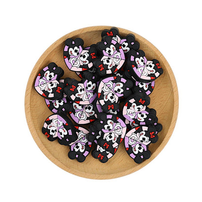20Pcs Silicone Focal Beads Valentine Heart Mouse Character Holding Hands 3