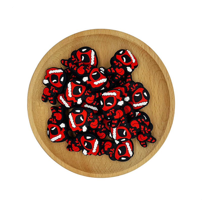 20pcs Silicone Focal Beads Red Masked Character Wearing Santa Hat 2