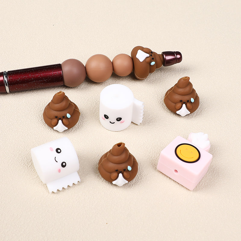 Silicone 3D Focal Beads Tissue Poop With White Tissue and Pink Paper 6