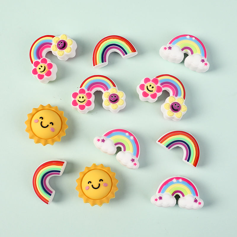 20Pcs Silicone 3D Focal Beads Smiling Sun Rainbow Flowers Holding White Cloud 4