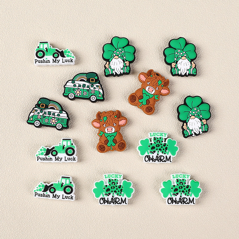 Silicone Focal Beads Saint Patrick Day Clover Highland Cattle Design 4