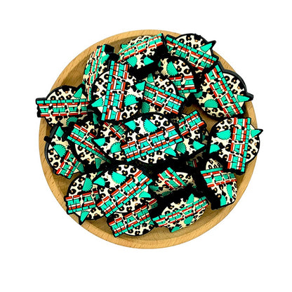 20pcs Silicone Focal Beads Mama Turquoise Leopard Circle Design 2