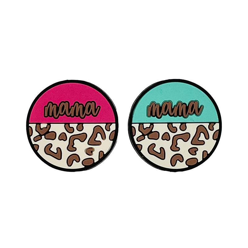 20pcs Silicone Focal Beads Mama Round Leopard Print Half