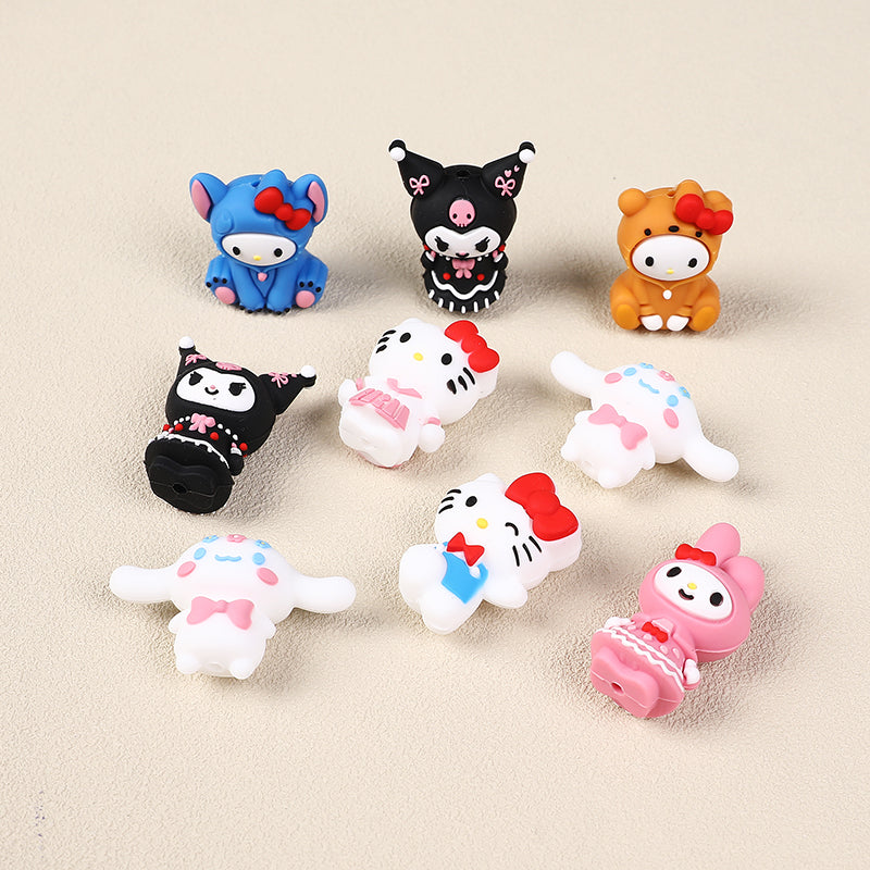 20Pcs Silicone 3D Focal Beads White Cat Round Head Bow Accessory Set