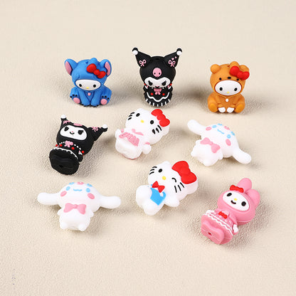 20Pcs Silicone 3D Focal Beads White Cat Round Head Bow Accessory Set
