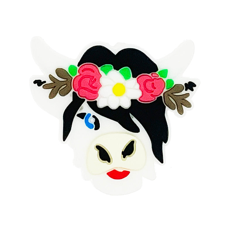 20pcs Silicone Focal Beads Flower Cow With Floral Crown