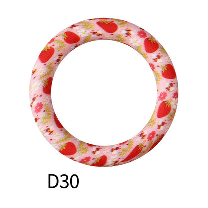 65mm Printed Silicone Beads Ring Shape Printed Design 36