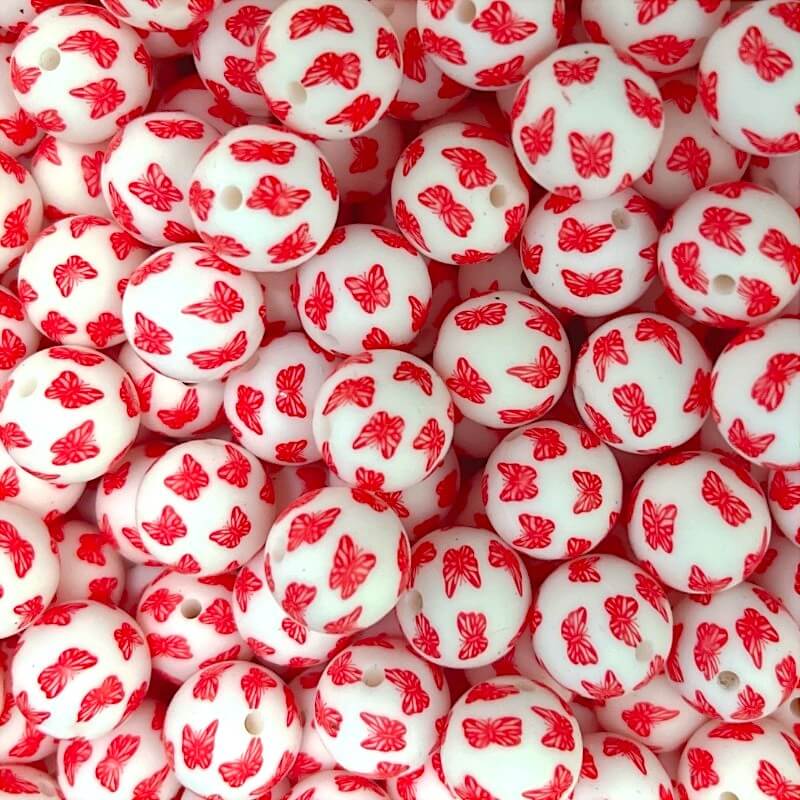 50pcs 15mm Red Yellow Butterfly Print Silicone Beads