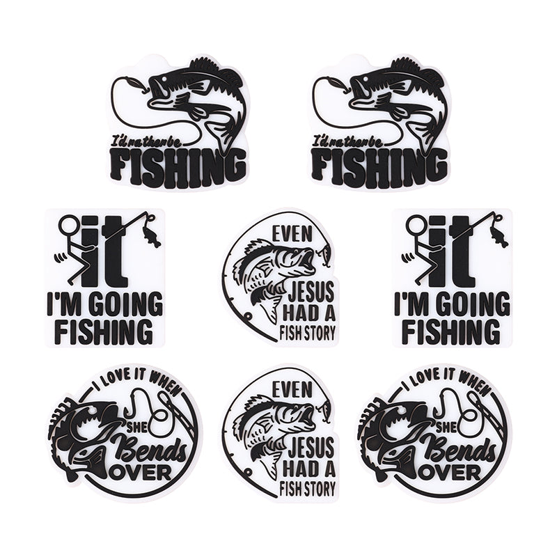 20Pcs Silicone Focal Beads Fishing Theme Printed Text Designs 10