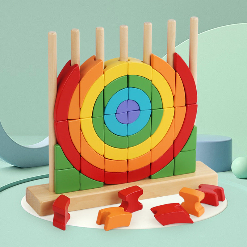 Wooden Montessori Toys Rainbow Triangle Building Blocks Educational 7