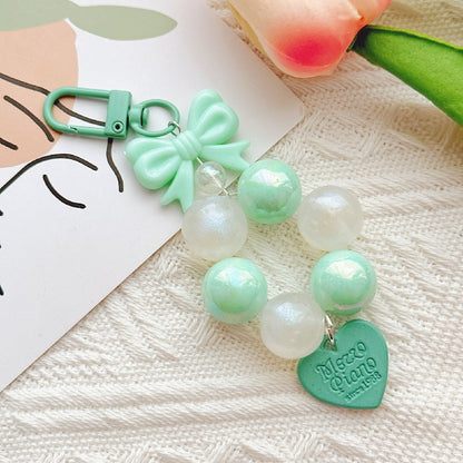 Bow Silicone Bead Wristlet Keychain with Acrylic Beads 12x4.5cm 11