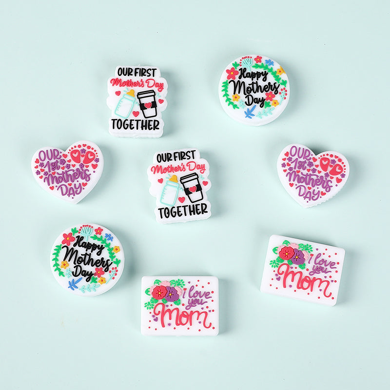 Silicone Focal Beads Mothers Day Floral Text Designs 2