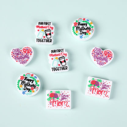 Silicone Focal Beads Mothers Day Floral Text Designs 2