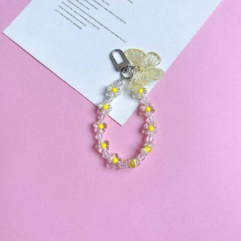 Flower Butterfly Acrylic Beaded Wristlet Keychain Charm 9