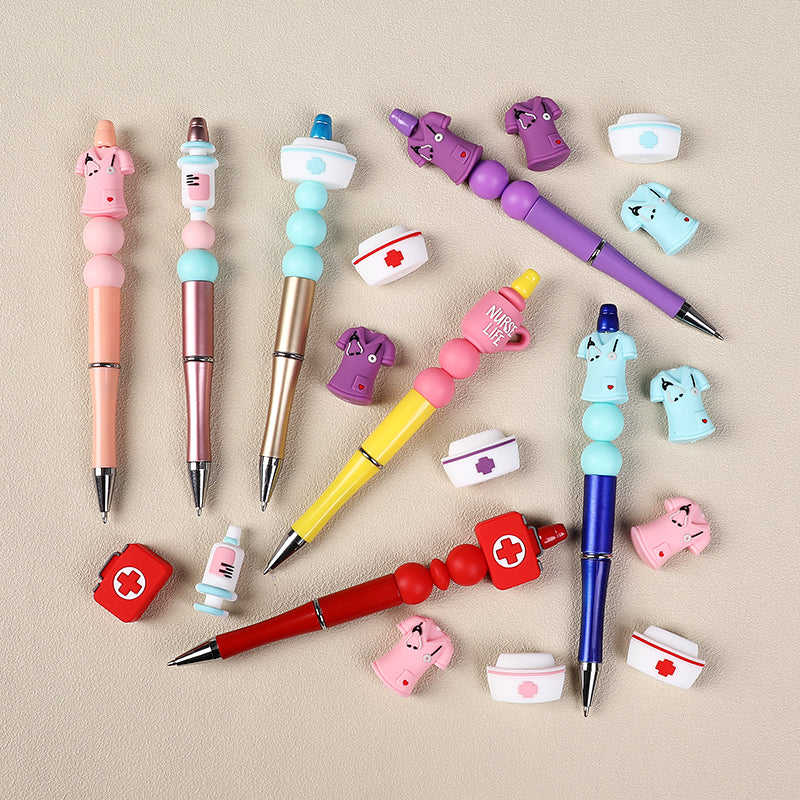 20Pcs Silicone 3D Focal Beads Nurse Series Pink Blue and Purple Uniforms 8