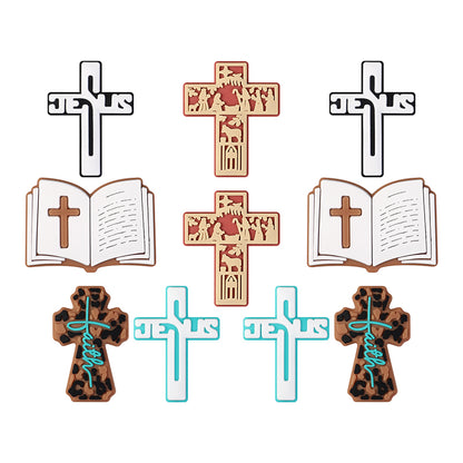 20Pcs Silicone Focal Beads Bible Cross Cutout Center Design