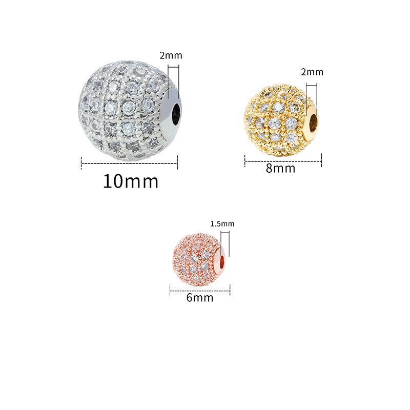 30pcs Fancy Zirconia Paved Brass Round Beads 3