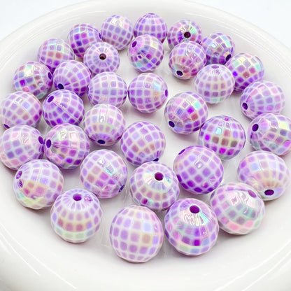 10pcs 16mm UV Finish Acrylic Plaid Round Beads DIY Bracelet Making 6