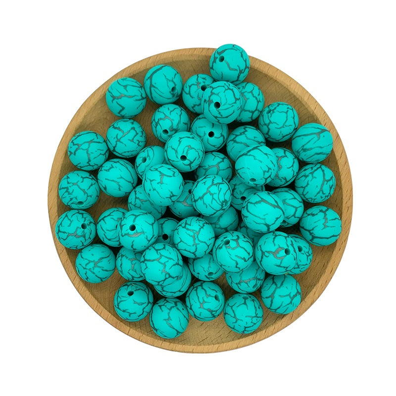 50pcs 15mm Printed Crackle Silicone Beads Colorful Design 15