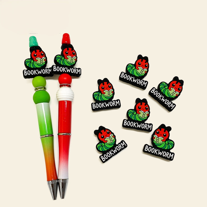 20Pcs Silicone Focal Beads Cartoon Caterpillar with Book Accessory
