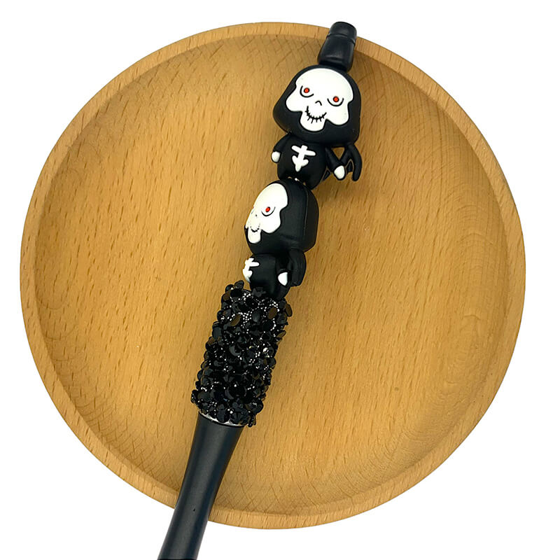 Silicone 3D Focal Beads Grim Halloween Skeleton with Scythe 2