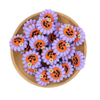 20Pcs Silicone 3D Focal Beads Halloween Purple Pumpkin Flower 3