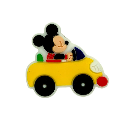20pcs Silicone Focal Beads Round Ear Mouse Character Riding Yellow Car
